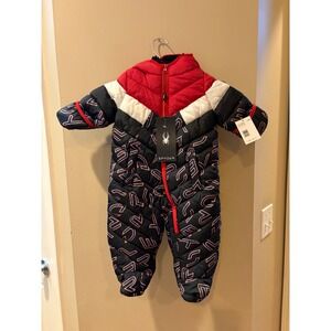 Spyder Infant 6/9M Bunting Snowsuit Salsa Red Logo Print Sherpa Hood ONSP006 NEW